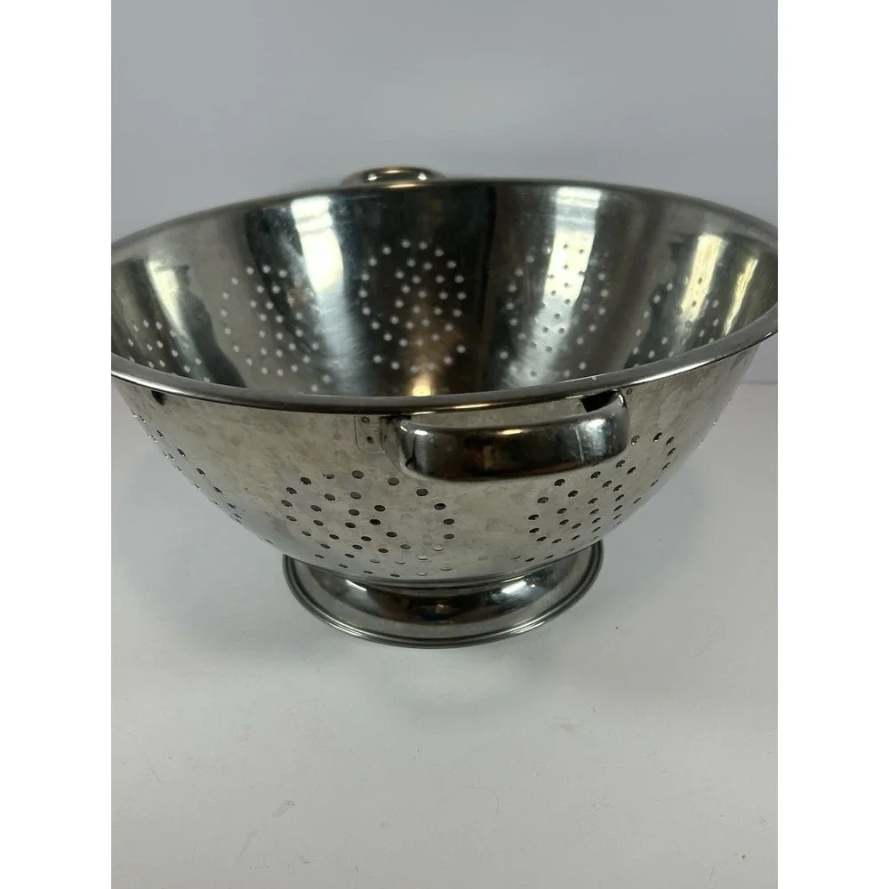 Vintage Stainless Steel Colander  With Base and Handles 15